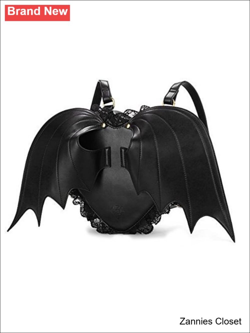 👻 Gothic Heart Bat Wings Lace Faux Leather Backpack Punk Lolita Bag